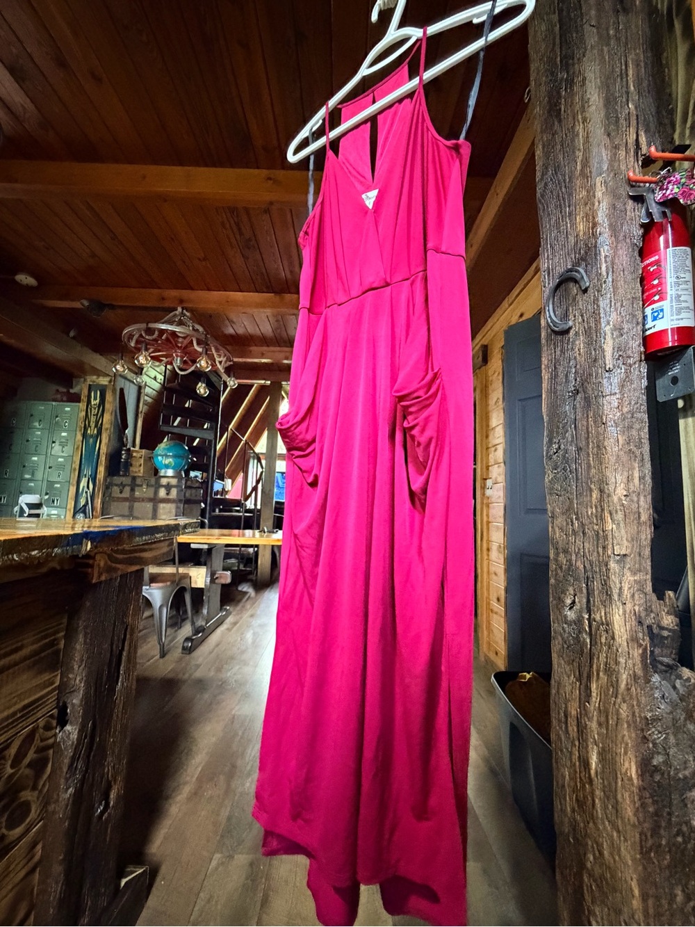 BCBGeneration Hot Pink Sleeveless Draped Maxi Dress